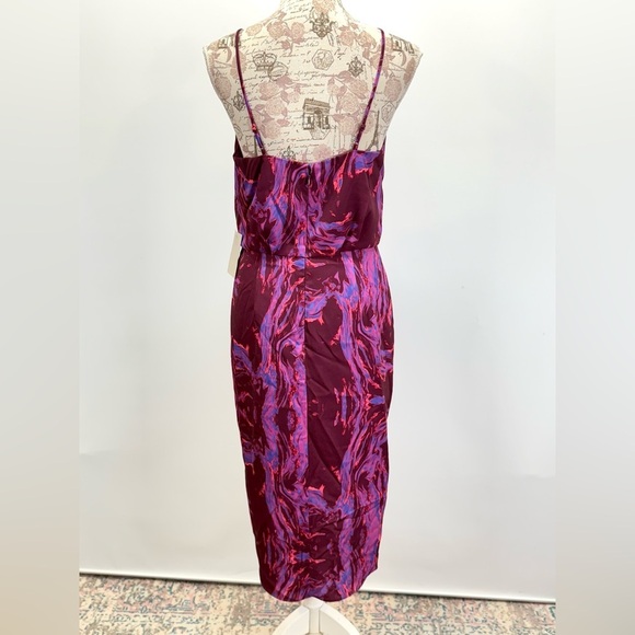 CHELSEA 28 Purple abstract print surplice spaghetti strap midi dress size S - Picture 9 of 16